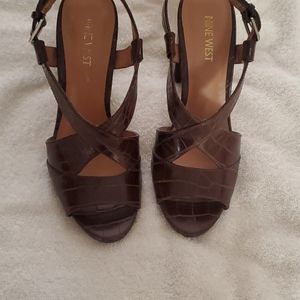 Nine West brown crocodile print heels